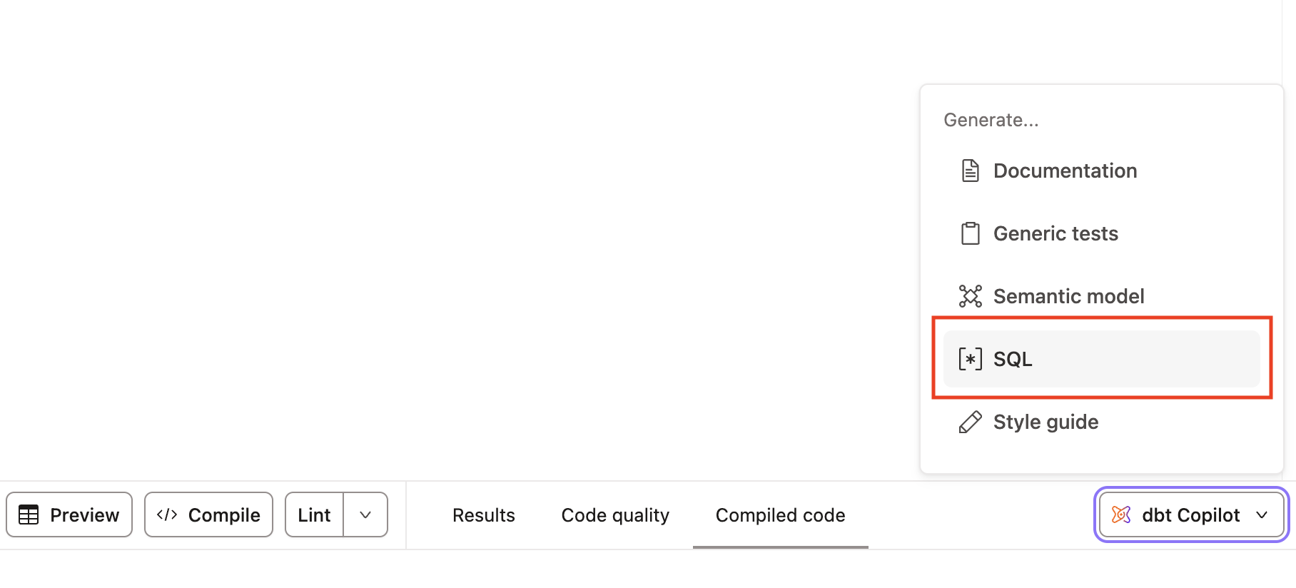 SQL option.