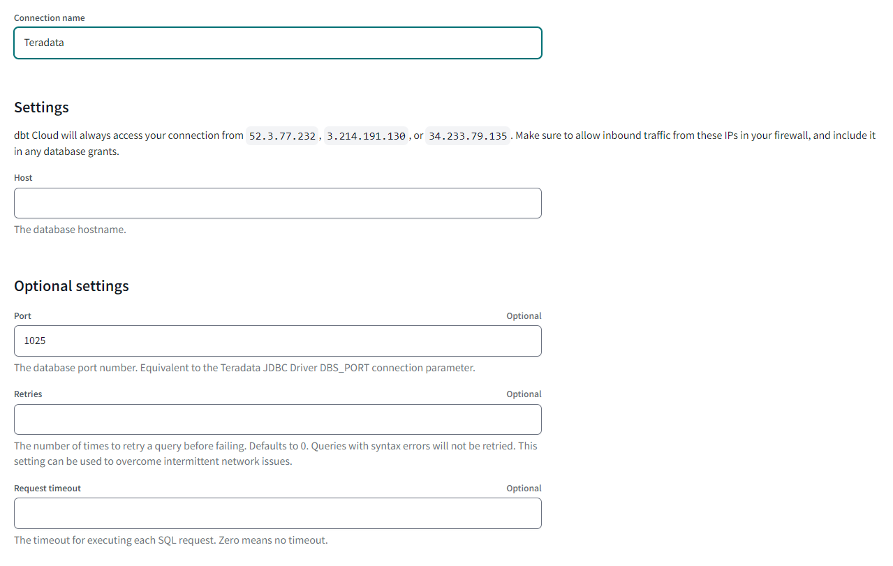 dbt - Teradata Account Settings
